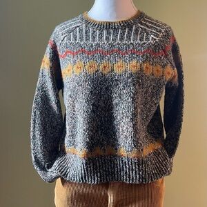 ZARA Gray Marled Knit Sweater with Gold Accents